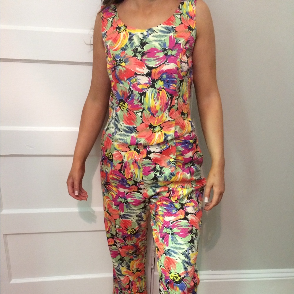 Vintage Hana Lori floral cruise wear pantsuit size 6